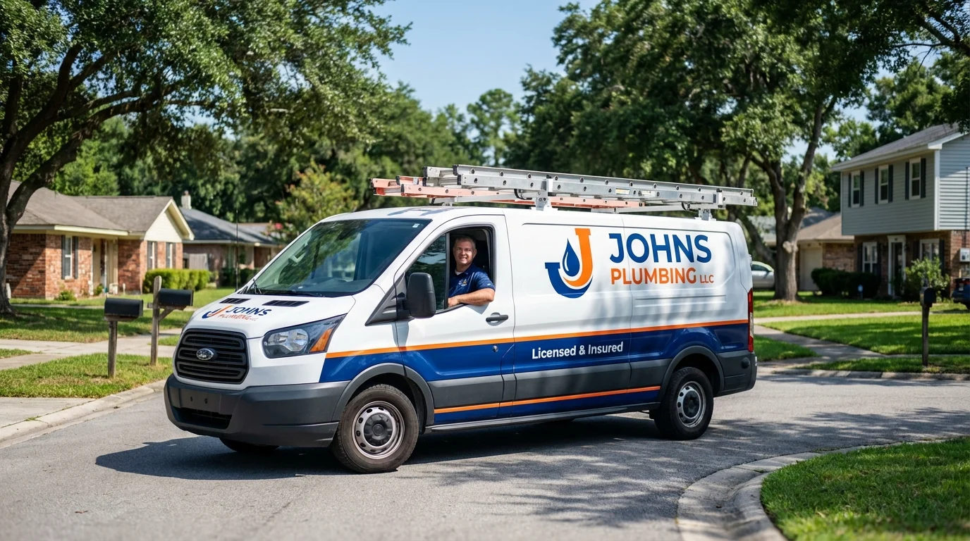 Johns Plumbing LLC service van in Larchmont, NY