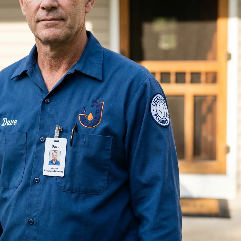Licensed plumber showing ID badge in Larchmont, NY