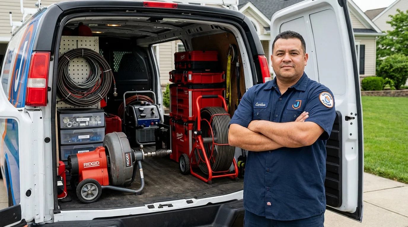 Professional drain cleaning equipment and Johns Plumbing LLC plumber in Larchmont