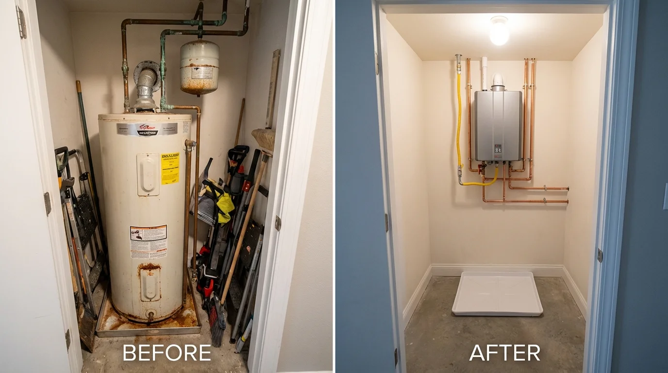 Tank water heater versus wall-mounted tankless unit comparison for Larchmont, NY homeowners