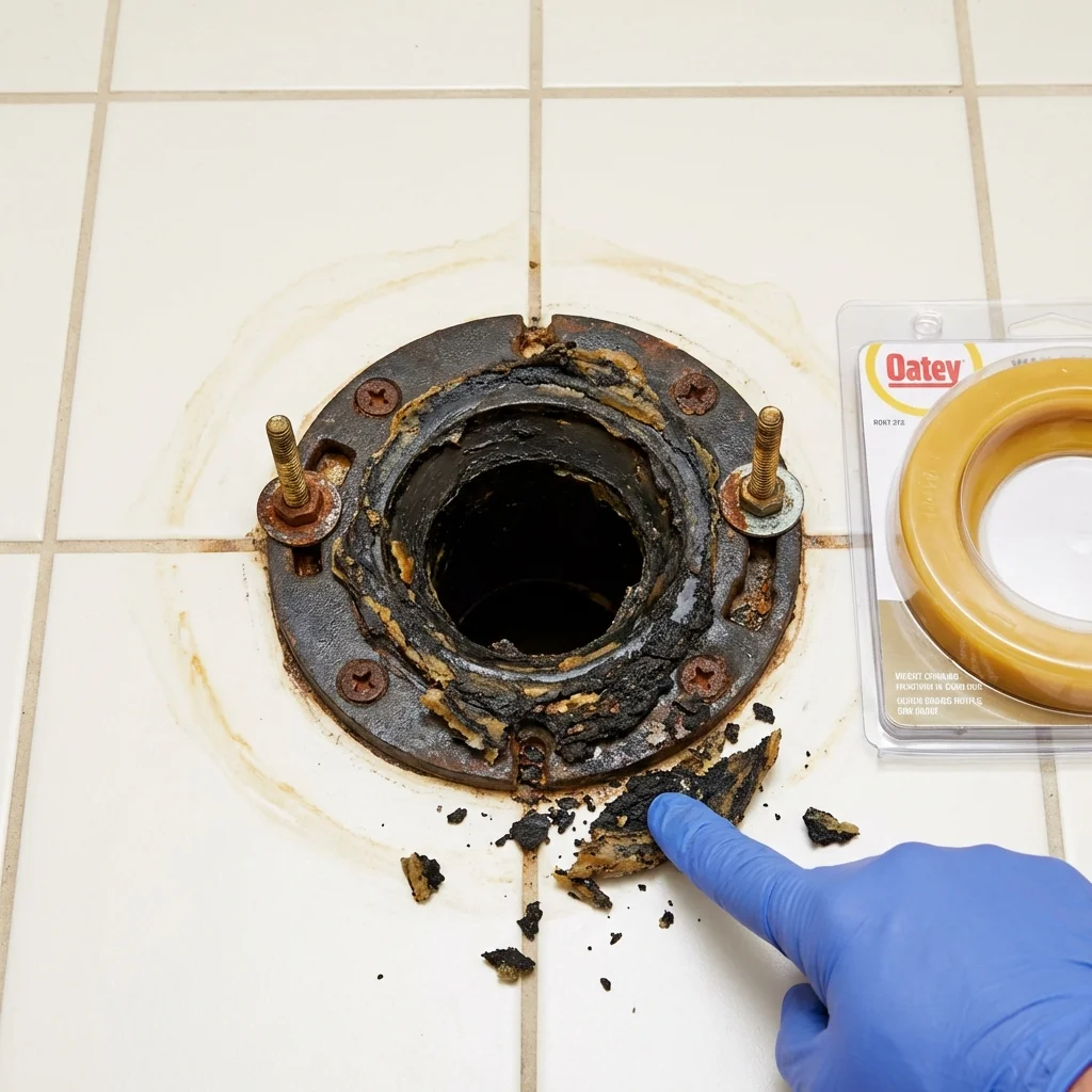Failed wax ring showing water seepage at the base of a toilet in a Larchmont, NY home