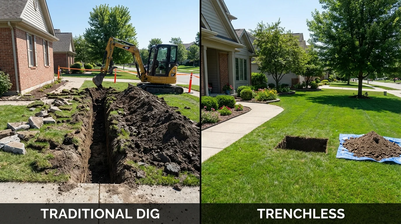 Trenchless sewer repair with minimal yard damage versus traditional excavation in Larchmont, NY
